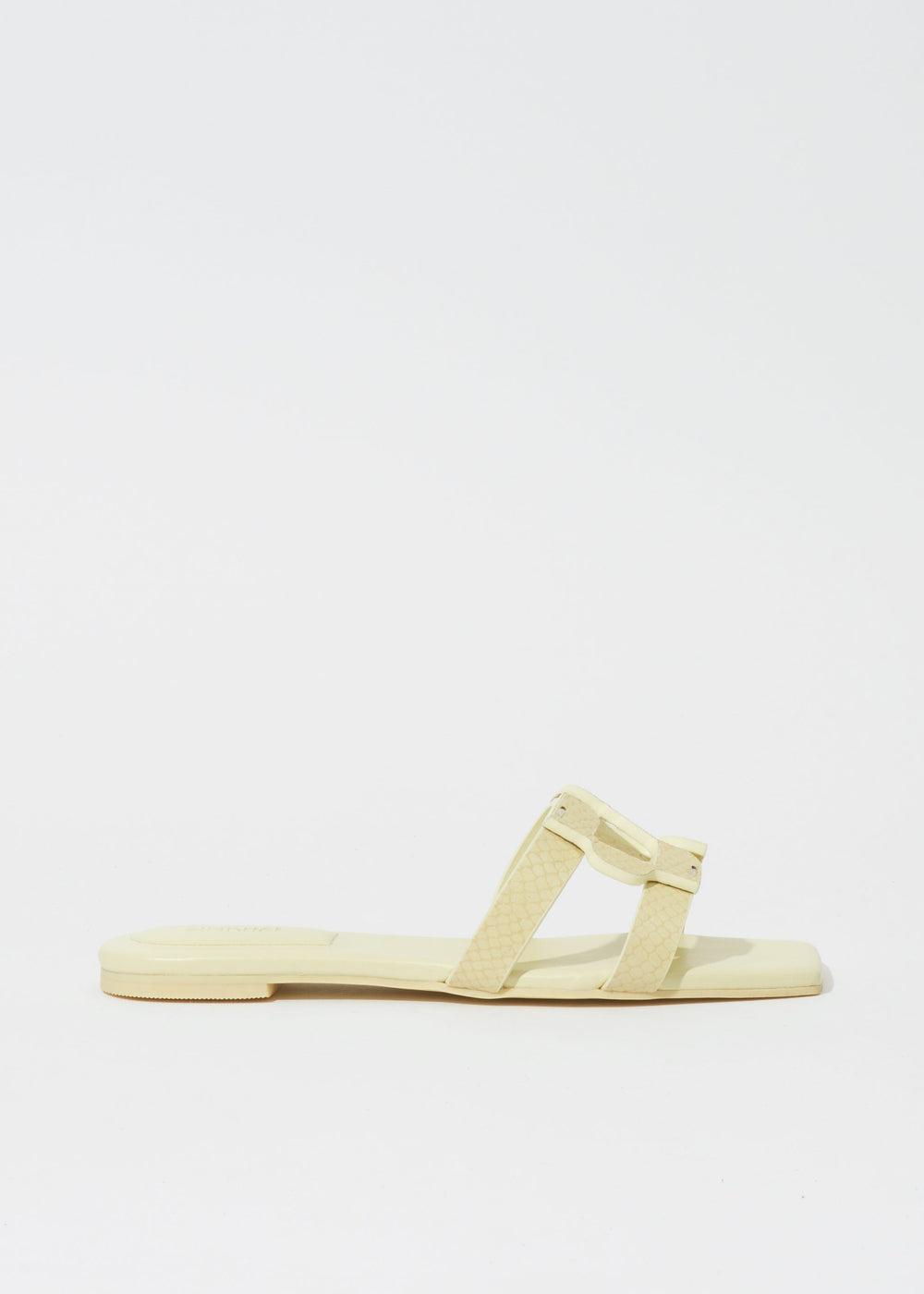 Simkhai Simkhai Monogram Snake Leather Flat Slide in Pistachio available at Barbara Katz