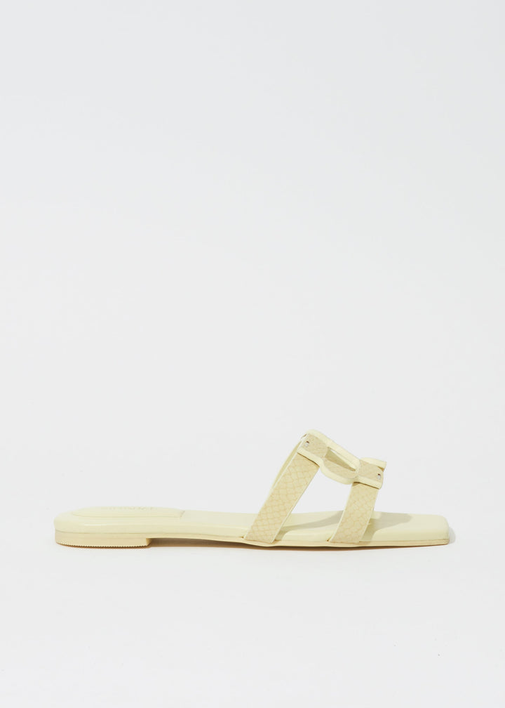 Simkhai Simkhai Monogram Snake Leather Flat Slide in Pistachio available at Barbara Katz