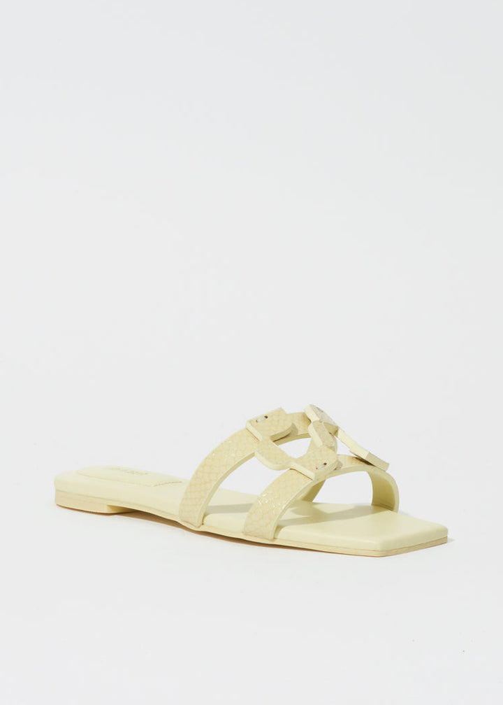 Simkhai Simkhai Monogram Snake Leather Flat Slide in Pistachio available at Barbara Katz