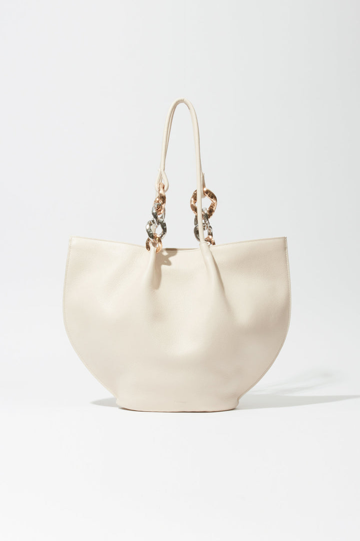 Simkhai Arlo Chain Pebble Leather Tote Bag in Cream available at Barbara Katz