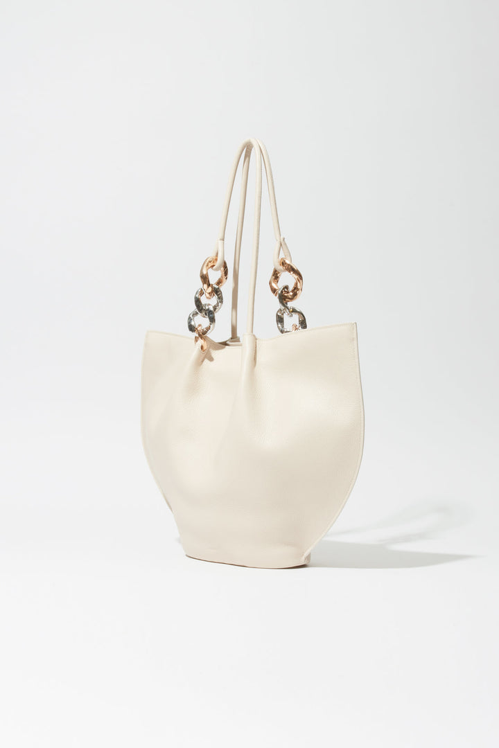 Simkhai Arlo Chain Pebble Leather Tote Bag in Cream available at Barbara Katz
