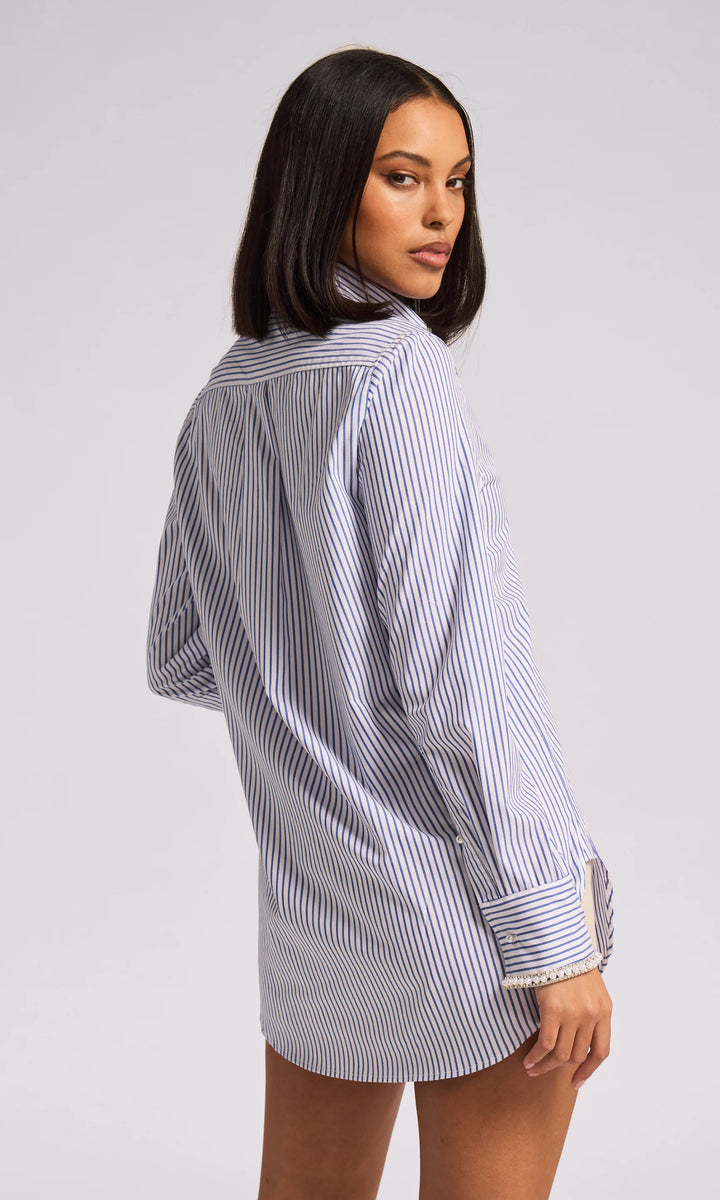 Generation Love Fiore Pinstripe Shirt With Pearl & Crystal Embellished Cuffs 