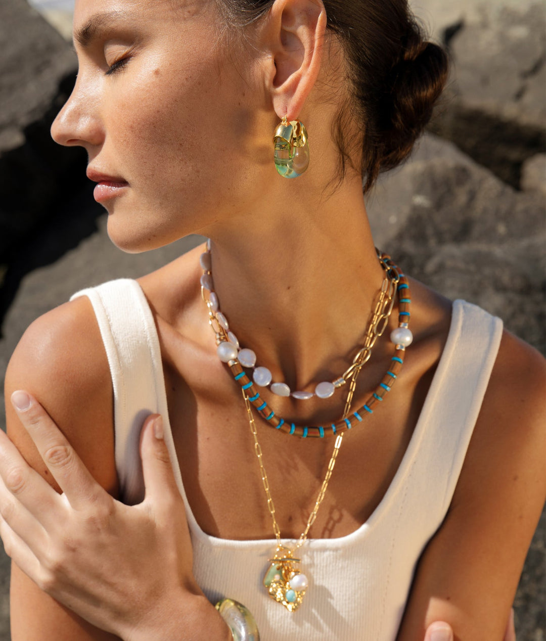 Lizzie Fortunato Organic Hoops in Lime available at Barbara Katz