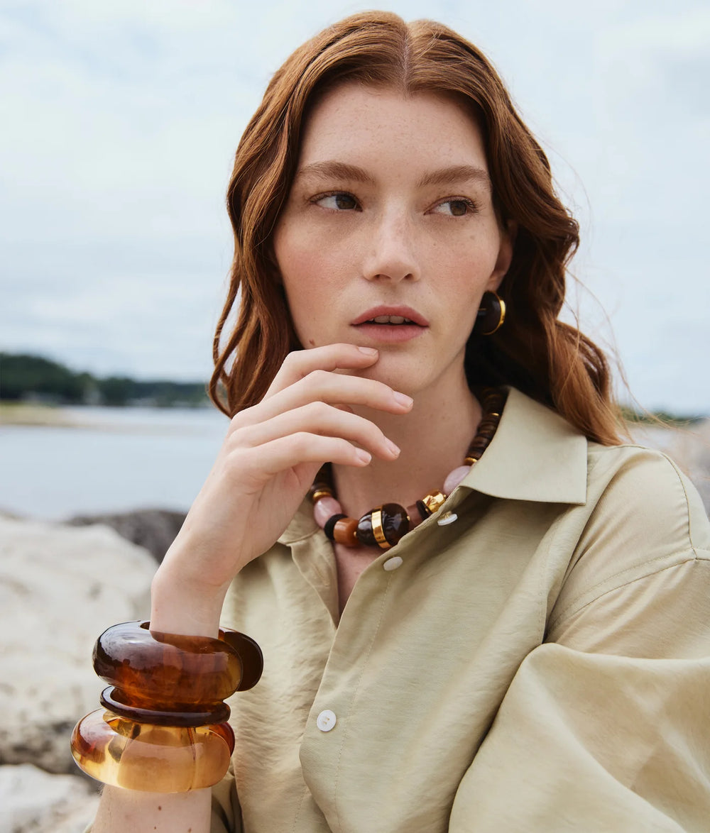 Lizzie Fortunato Halo Hoop Earrings in Acacia Wood available at Barbara Katz