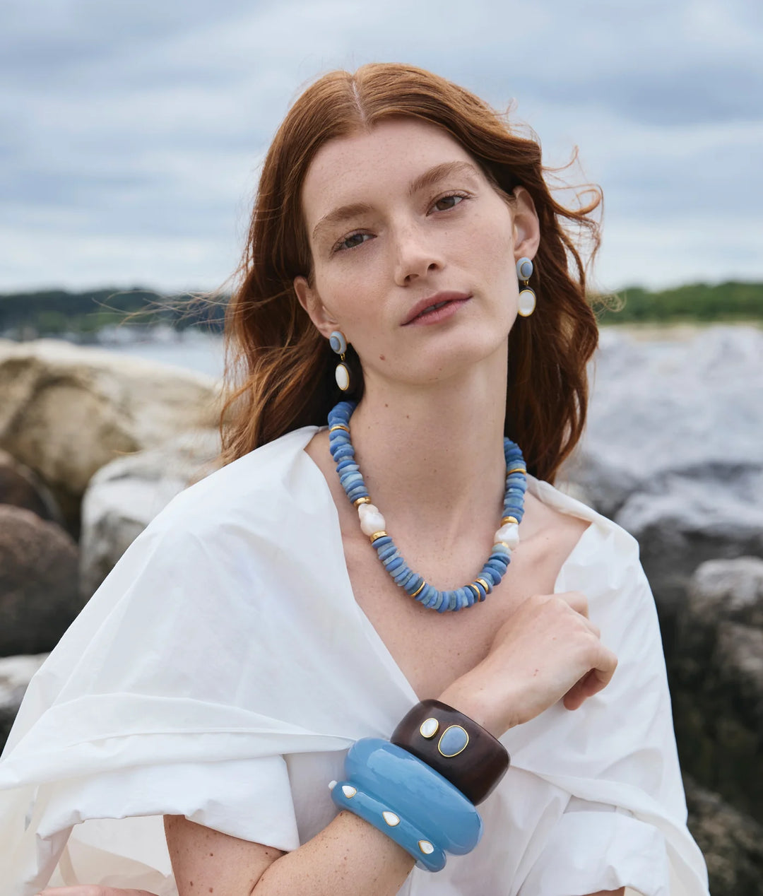 Lizzie Fortunato Papaya Earrings in Pearl available at Barbara Katz