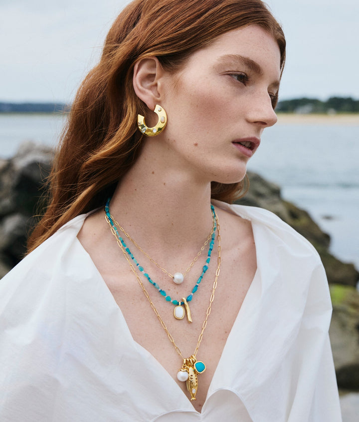 Lizzie Fortunato Saucer Hoop Earrings in Dotted Pearl available at Barbara Katz
