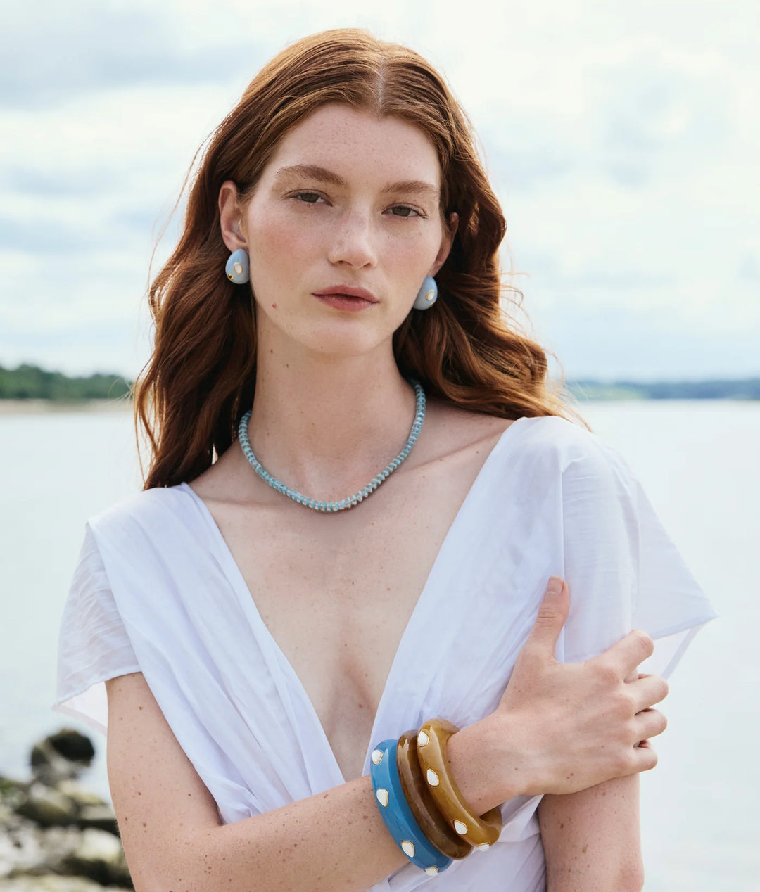 Lizzie Fortunato Mini Arp Earrings in Studded Mist available at Barbara Katz