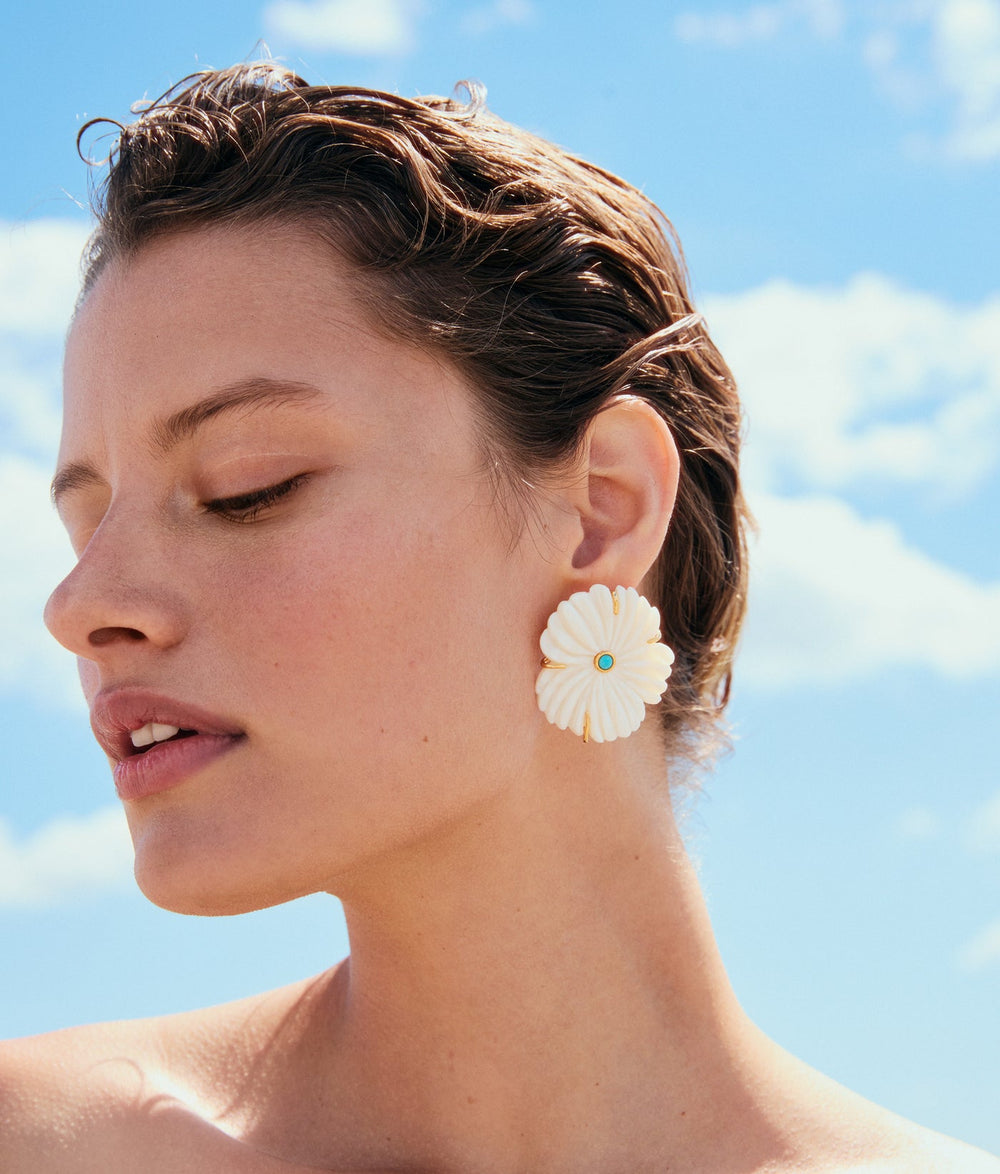 Lizzie Fortunato New Bloom Stud Earrings in Pearl White available at Barbara Katz