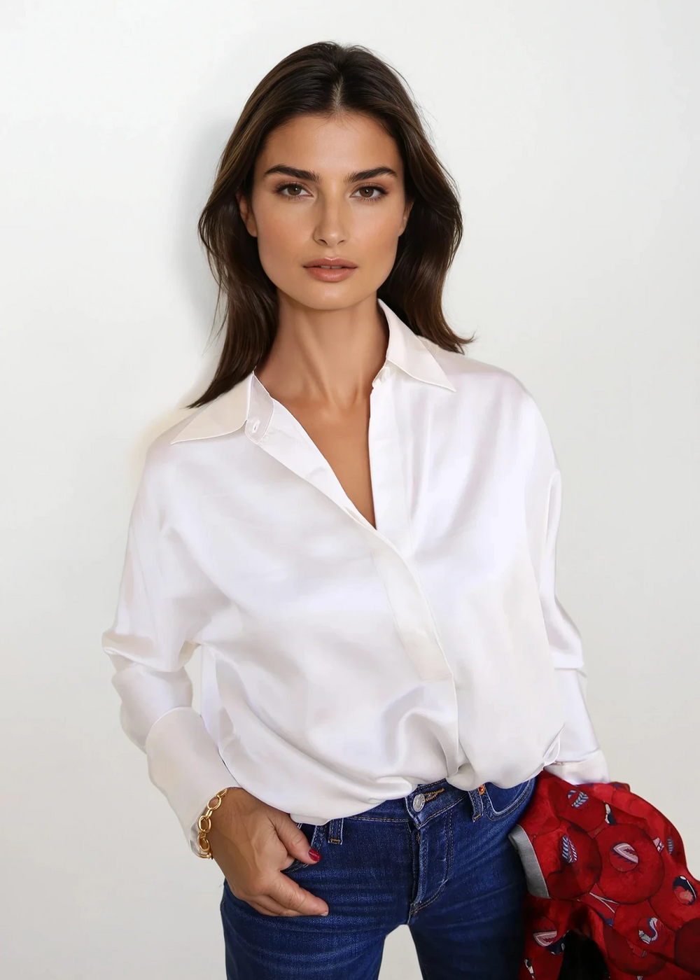 Diomi Isla Half Button Blouse in White available at Barbara Katz