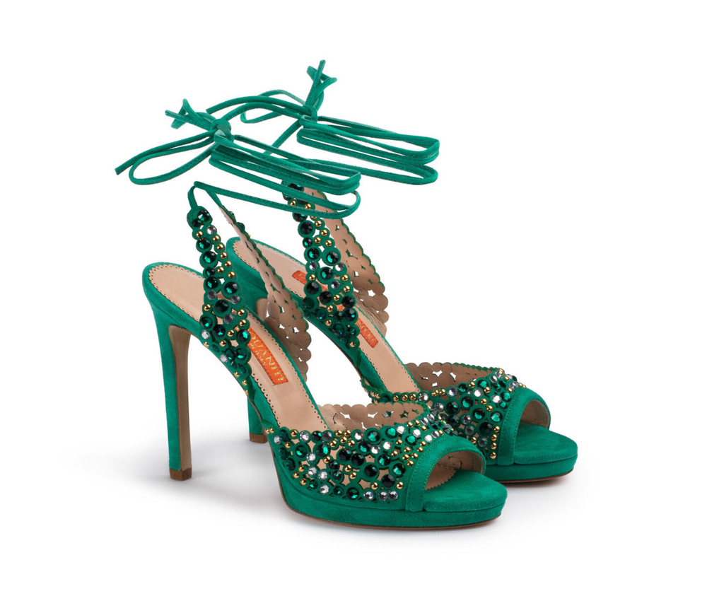 D. Lacquaniti Marina Suede Heeled Sandals - Emerald