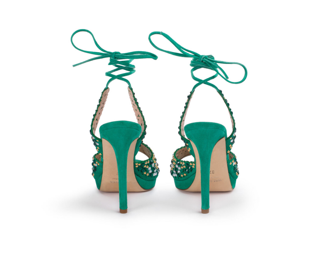 D. Lacquaniti Marina Suede Heeled Sandals - Emerald
