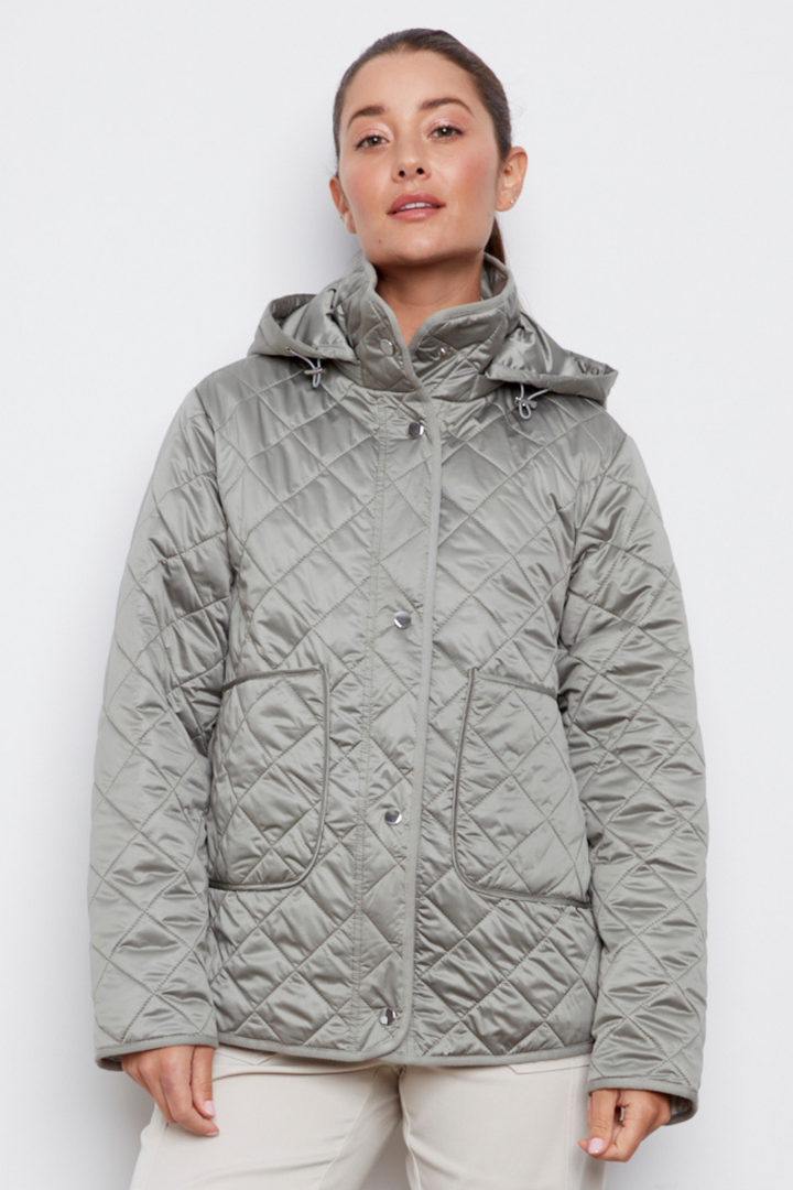 Adroit Atelier Shelby Quilted Jacket With Removable Hood in Agave Green available at Barbara Katz