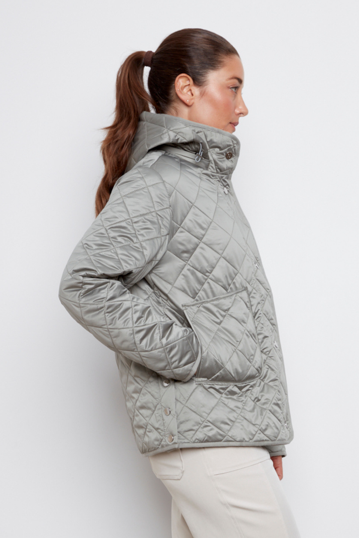 Adroit Atelier Shelby Quilted Jacket With Removable Hood in Agave Green available at Barbara Katz