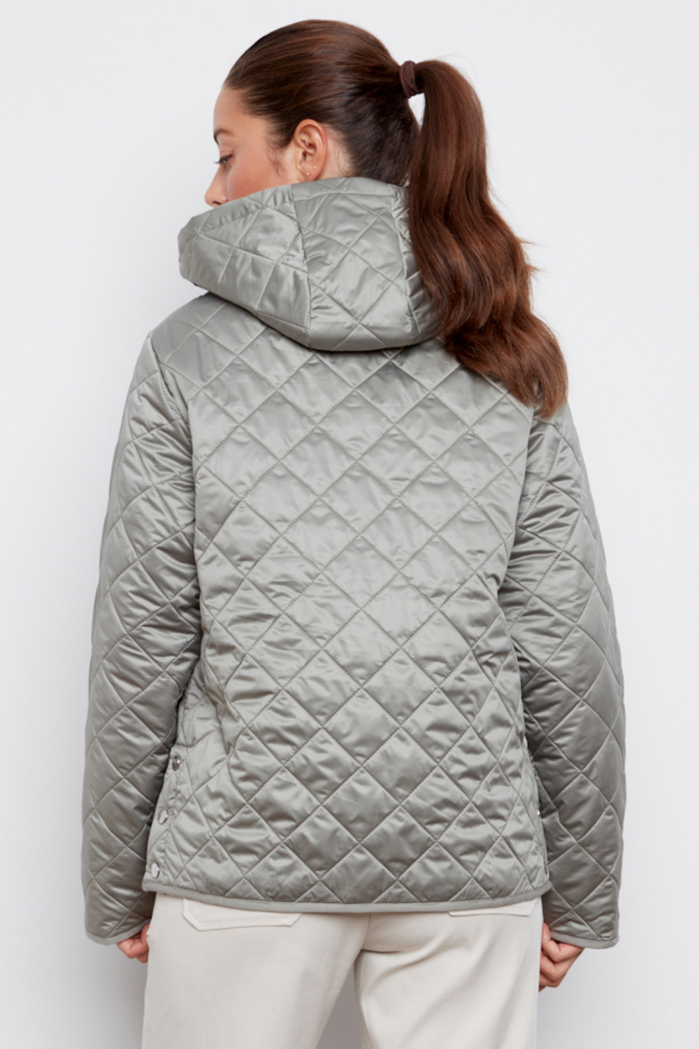 Adroit Atelier Shelby Quilted Jacket With Removable Hood in Agave Green available at Barbara Katz
