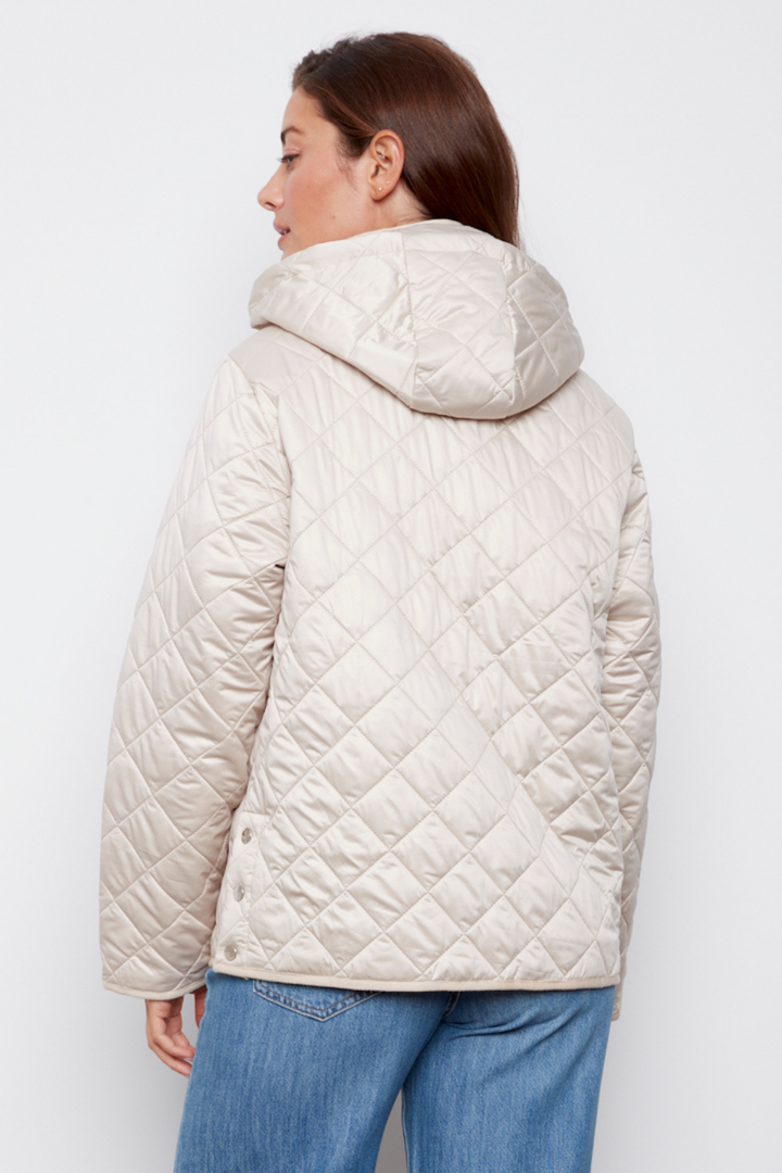 Adroit Atelier Shelby Quilted Jacket With Removable Hood in Birch available at Barbara Katz