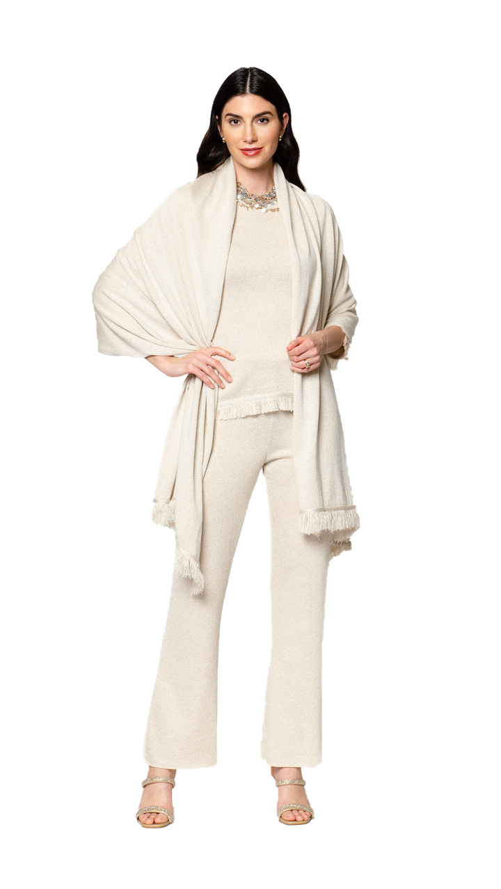 Biana Trina Wide Leg Shimmery Pants in Gold Ecru available at Barbara Katz