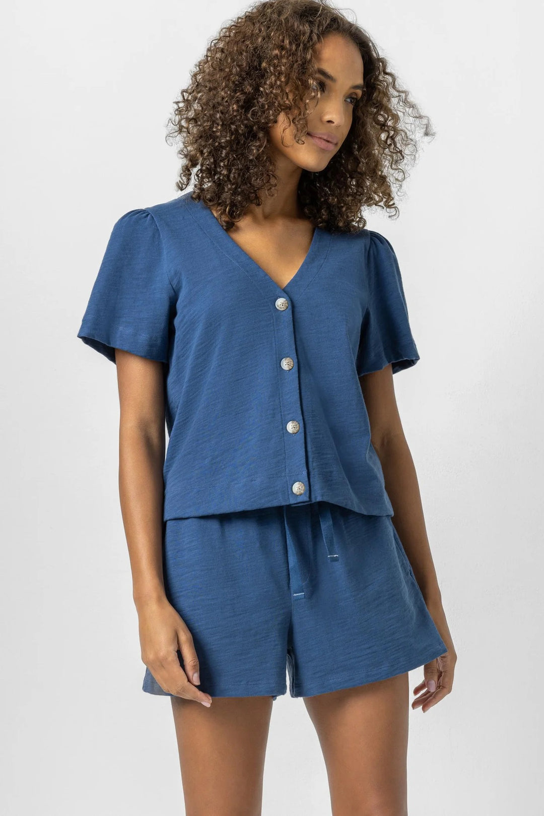 Textured Knit Short Sleeve Cardigan - Ink