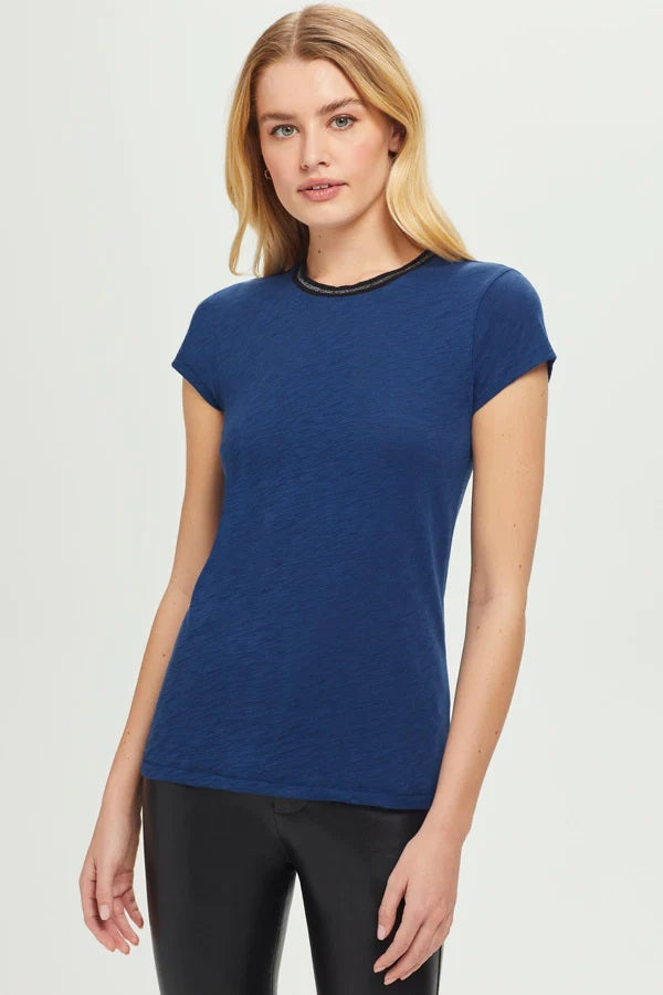 Short Sleeve Silver Shimmer Tipped Ringer Tee