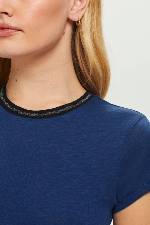 Short Sleeve Silver Shimmer Tipped Ringer Tee