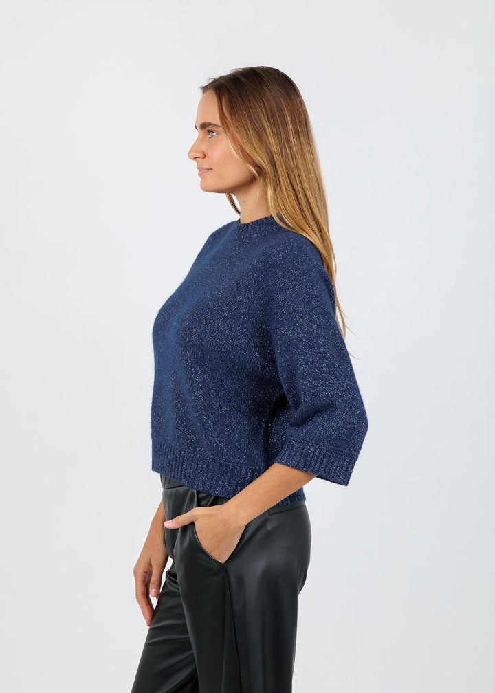 BK Sienna Elbow Sleeve Crew Sweater in Midnight available at Barbara Katz