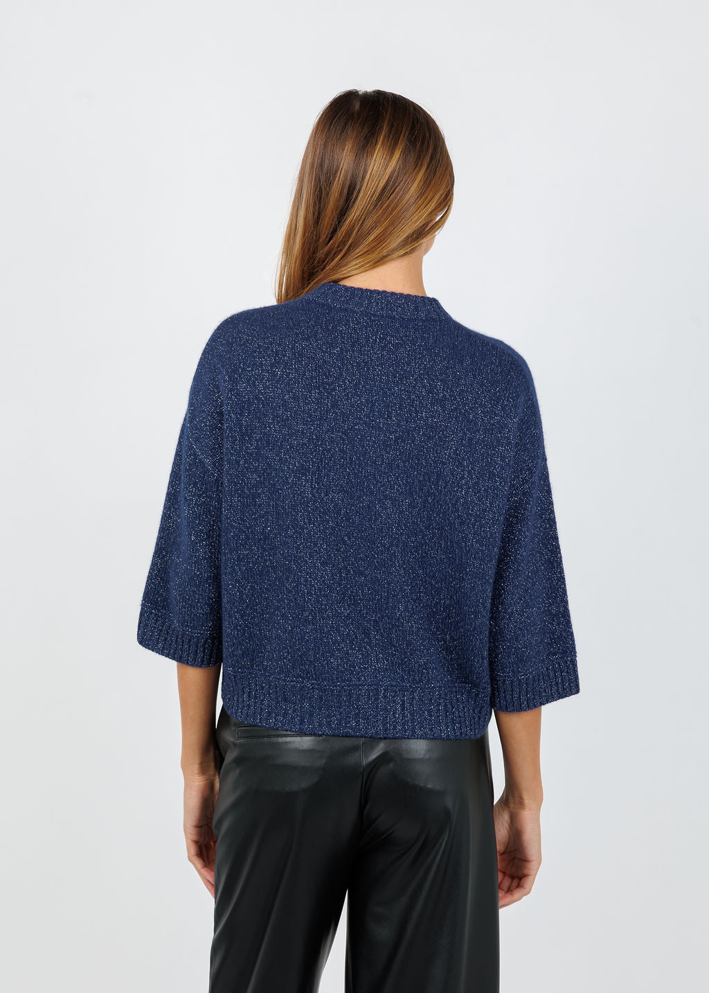 BK Sienna Elbow Sleeve Crew Sweater in Midnight available at Barbara Katz