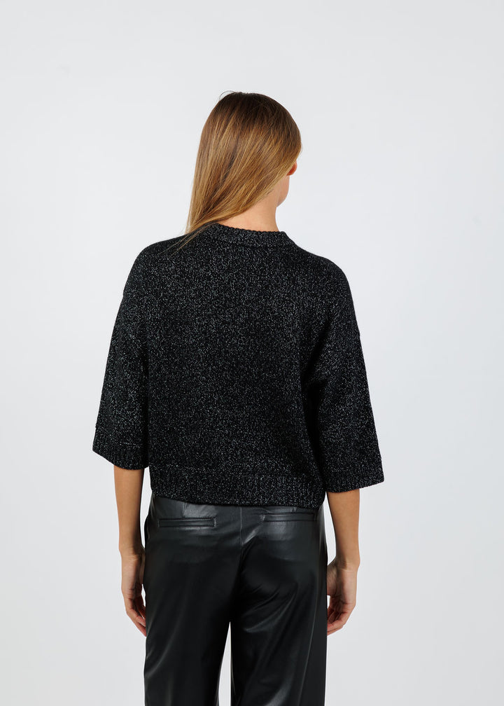 BK Sienna Elbow Sleeve Crew Sweater in Ebony available at Barbara Katz