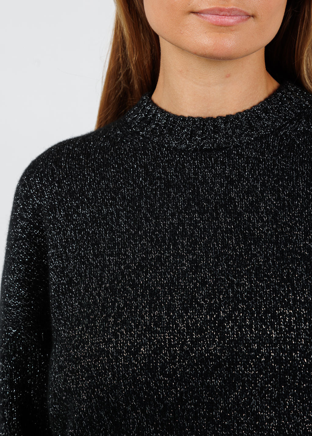 BK Sienna Elbow Sleeve Crew Sweater in Ebony available at Barbara Katz