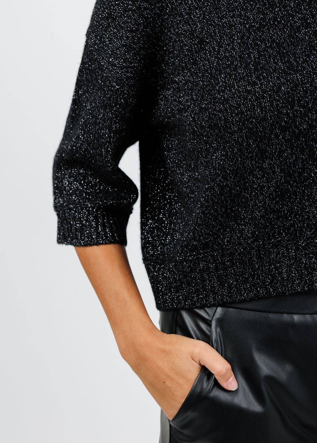 BK Sienna Elbow Sleeve Crew Sweater in Ebony available at Barbara Katz