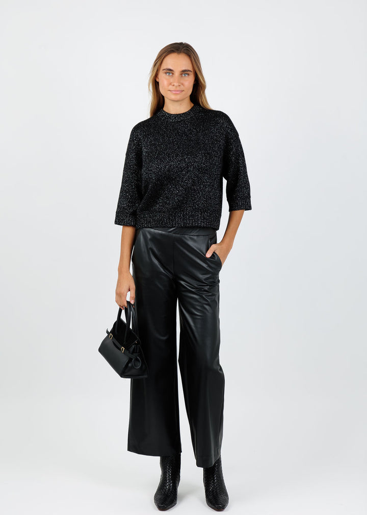 BK Sienna Elbow Sleeve Crew Sweater in Ebony available at Barbara Katz
