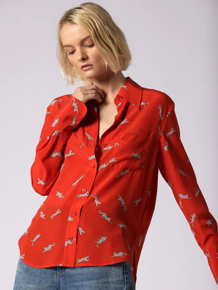 Equipment Silk Quinne Relaxed Blouse - Fiery Red Multi