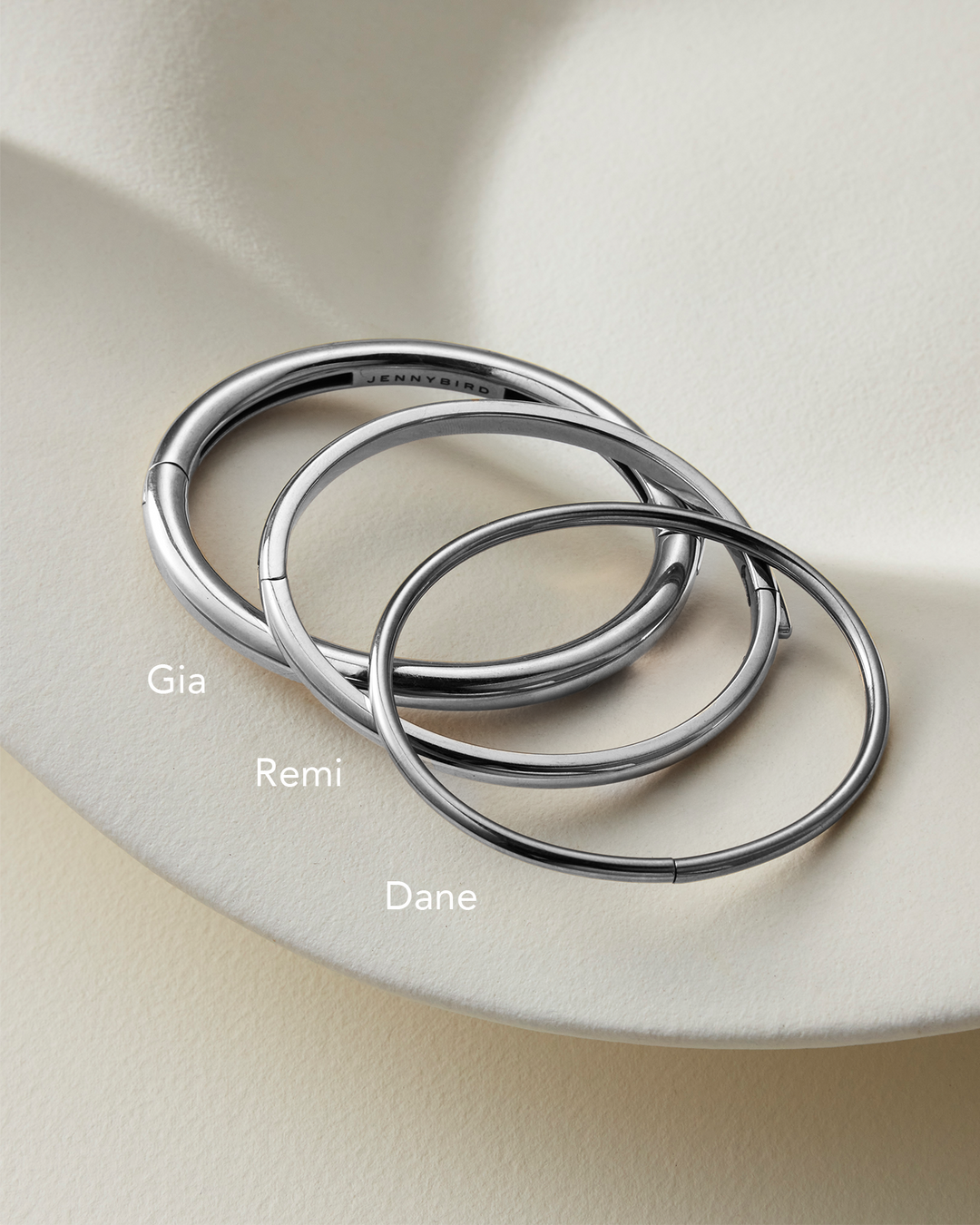 Jenny Bird Gia Bangle, Remi Bangle, and Dane Bangle in Silver available at Barbara Katz