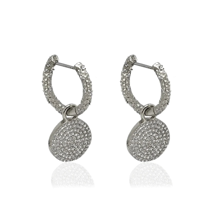 SILVER CRYSTAL HUGGIES WITH SLIDE ON PAVE DISC