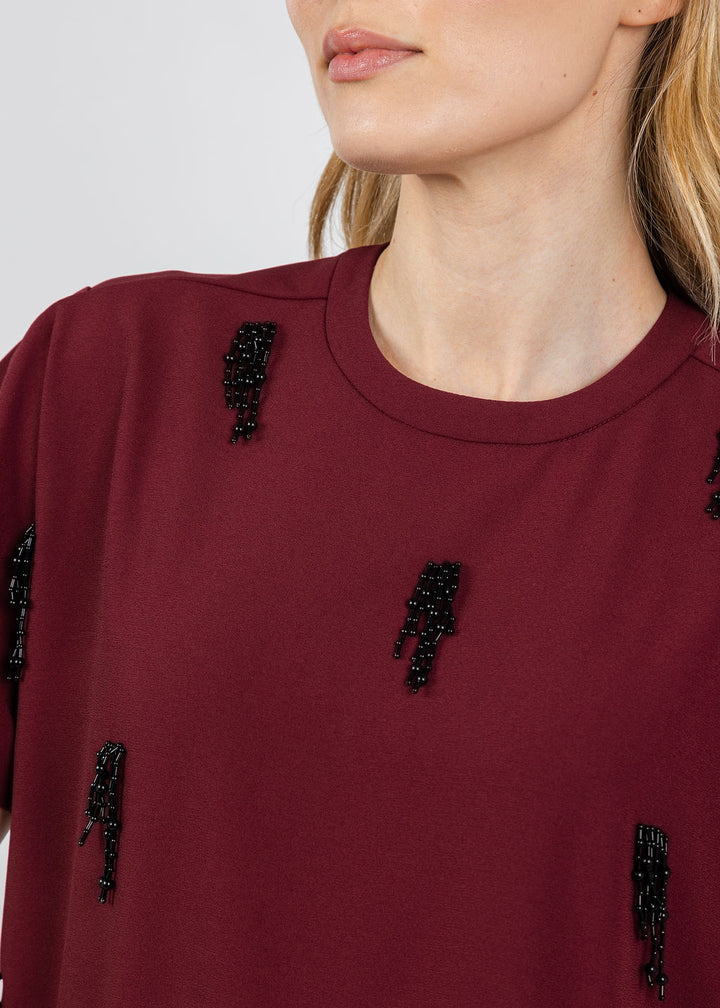Simkhai Abelia Embellished T-Shirt in Oxblood available at Barbara Katz
