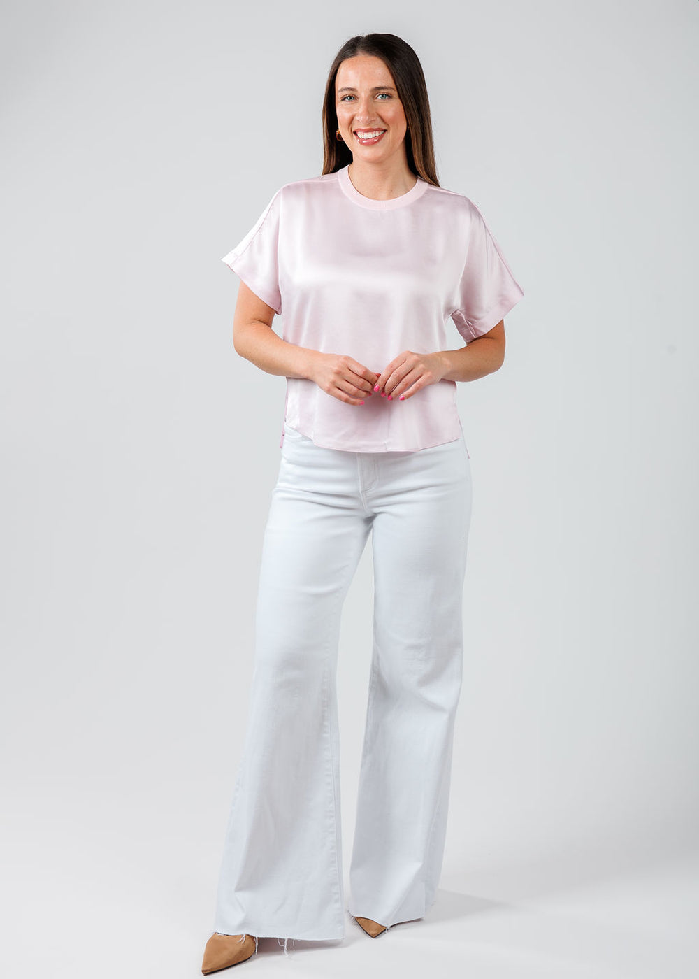 Simkhai Addy Short Sleeve Knit Back T- Shirt in Ballet Pink available at Barbara Katz 