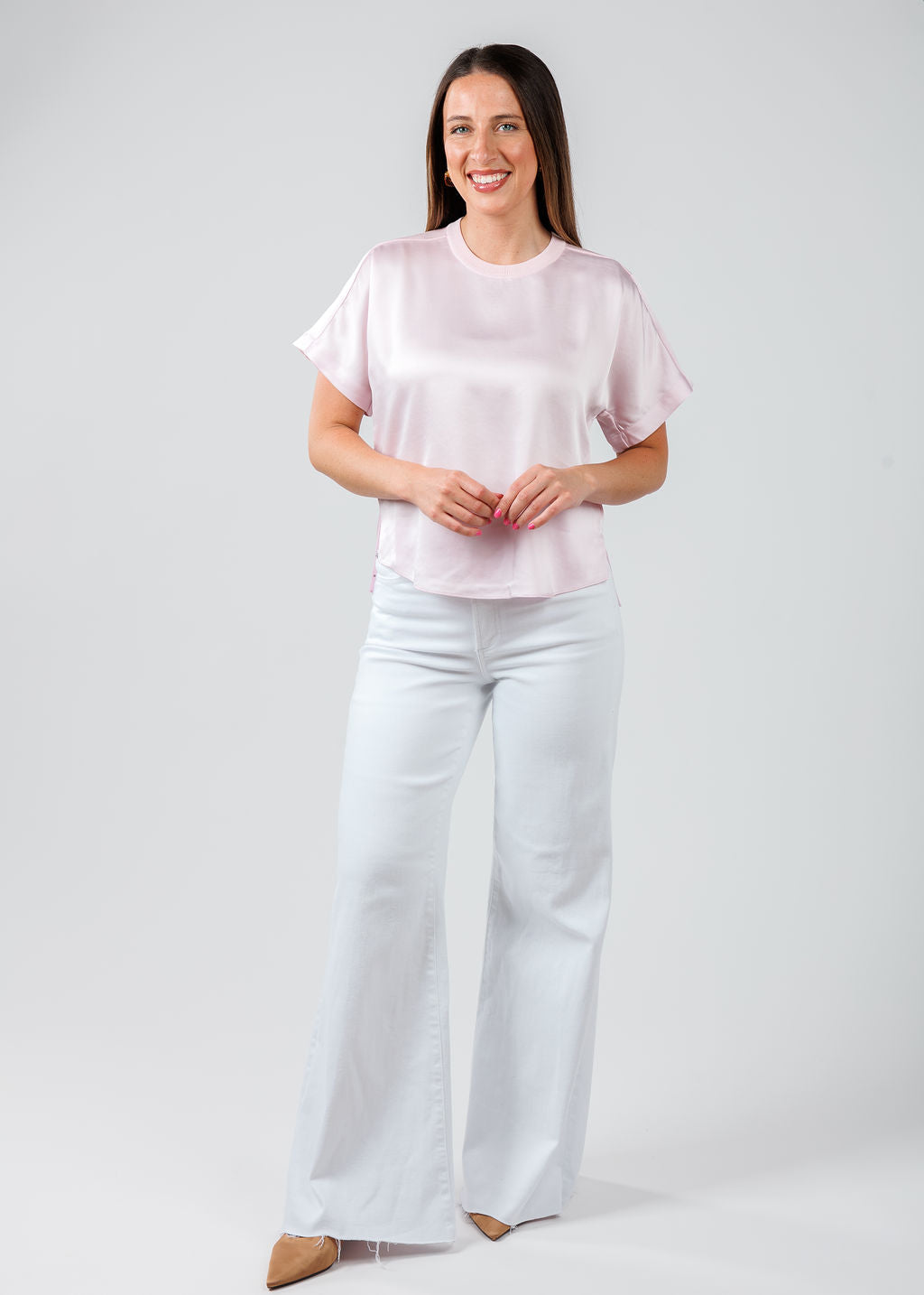 Simkhai Addy Short Sleeve Knit Back T- Shirt in Ballet Pink available at Barbara Katz 