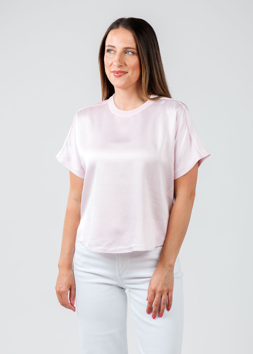Simkhai Addy Short Sleeve Knit Back T- Shirt in Ballet Pink available at Barbara Katz 