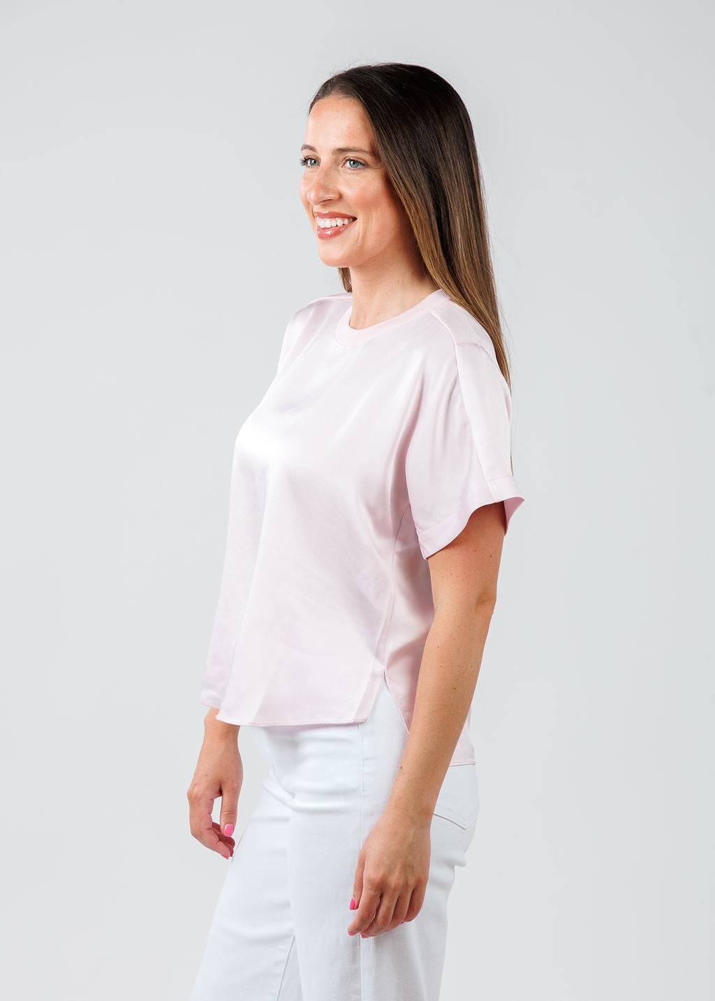 Simkhai Addy Short Sleeve Knit Back T- Shirt in Ballet Pink available at Barbara Katz 