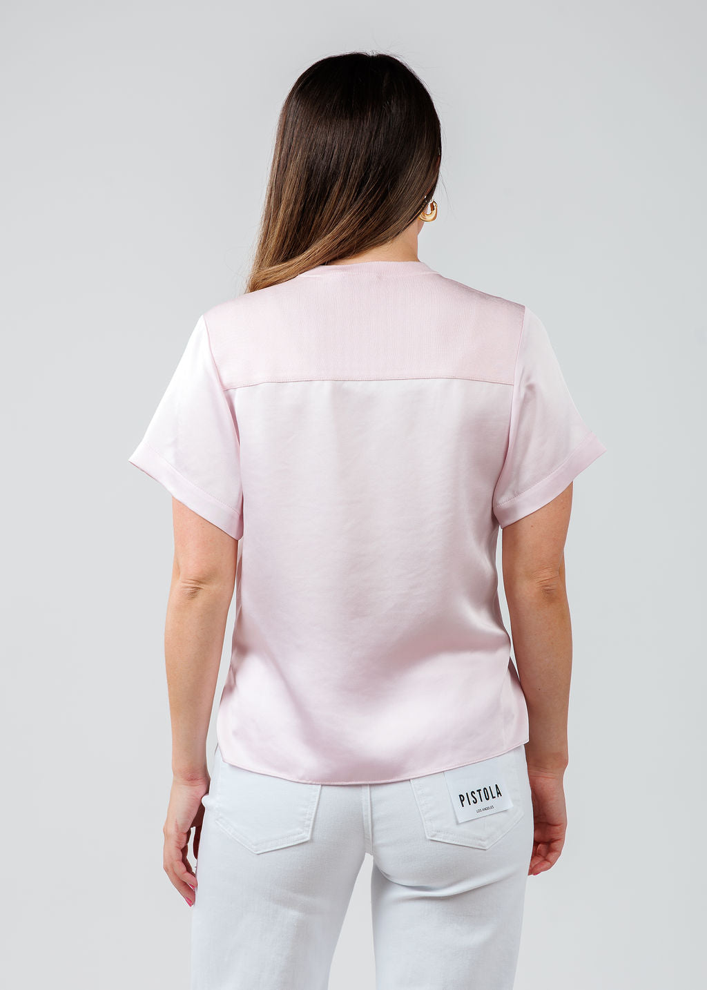 Simkhai Addy Short Sleeve Knit Back T- Shirt in Ballet Pink available at Barbara Katz 