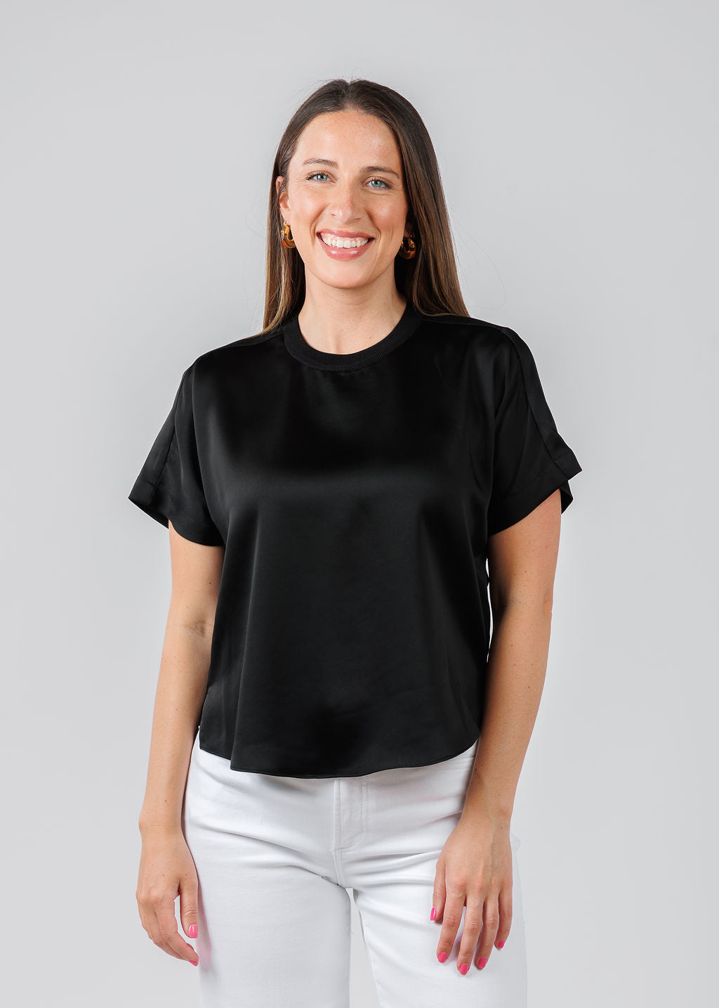 Simkhai Addy Short Sleeve Knit Back T- Shirt in Black available at Barbara Katz