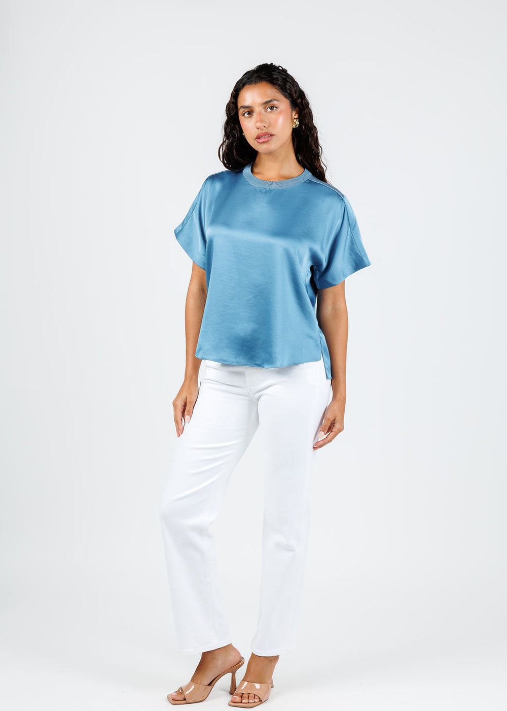 Simkhai Addy Short Sleeve Knit Back T- Shirt in Celestial Blue available at Barbara Katz