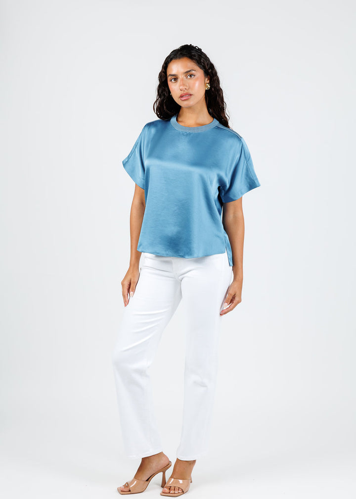 Simkhai Addy Short Sleeve Knit Back T- Shirt in Celestial Blue available at Barbara Katz