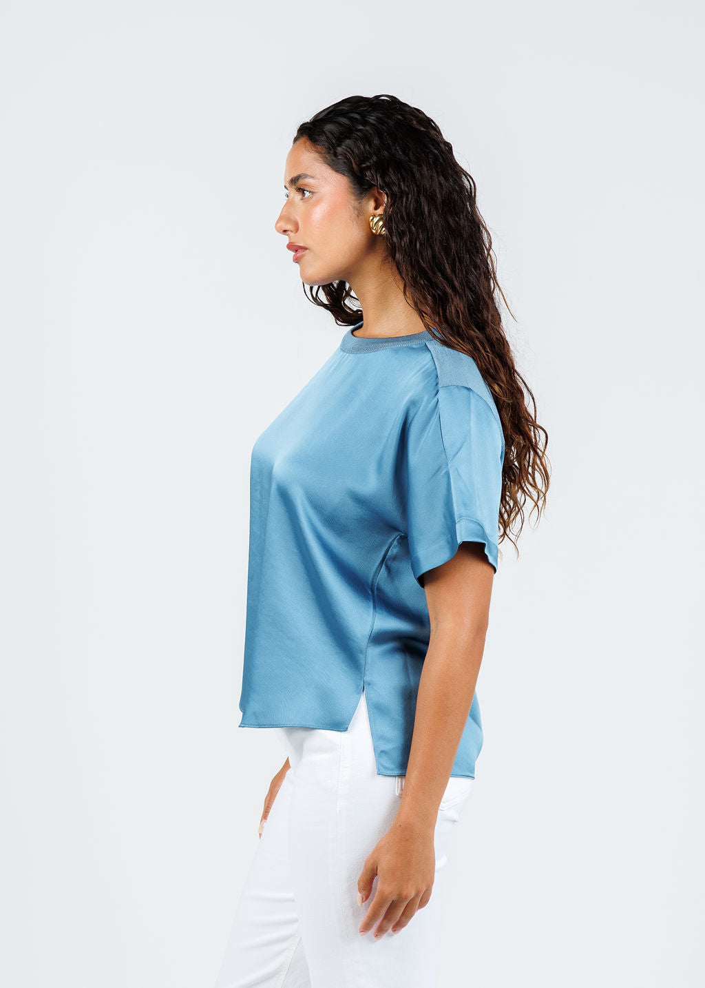 Simkhai Addy Short Sleeve Knit Back T- Shirt in Celestial Blue available at Barbara Katz