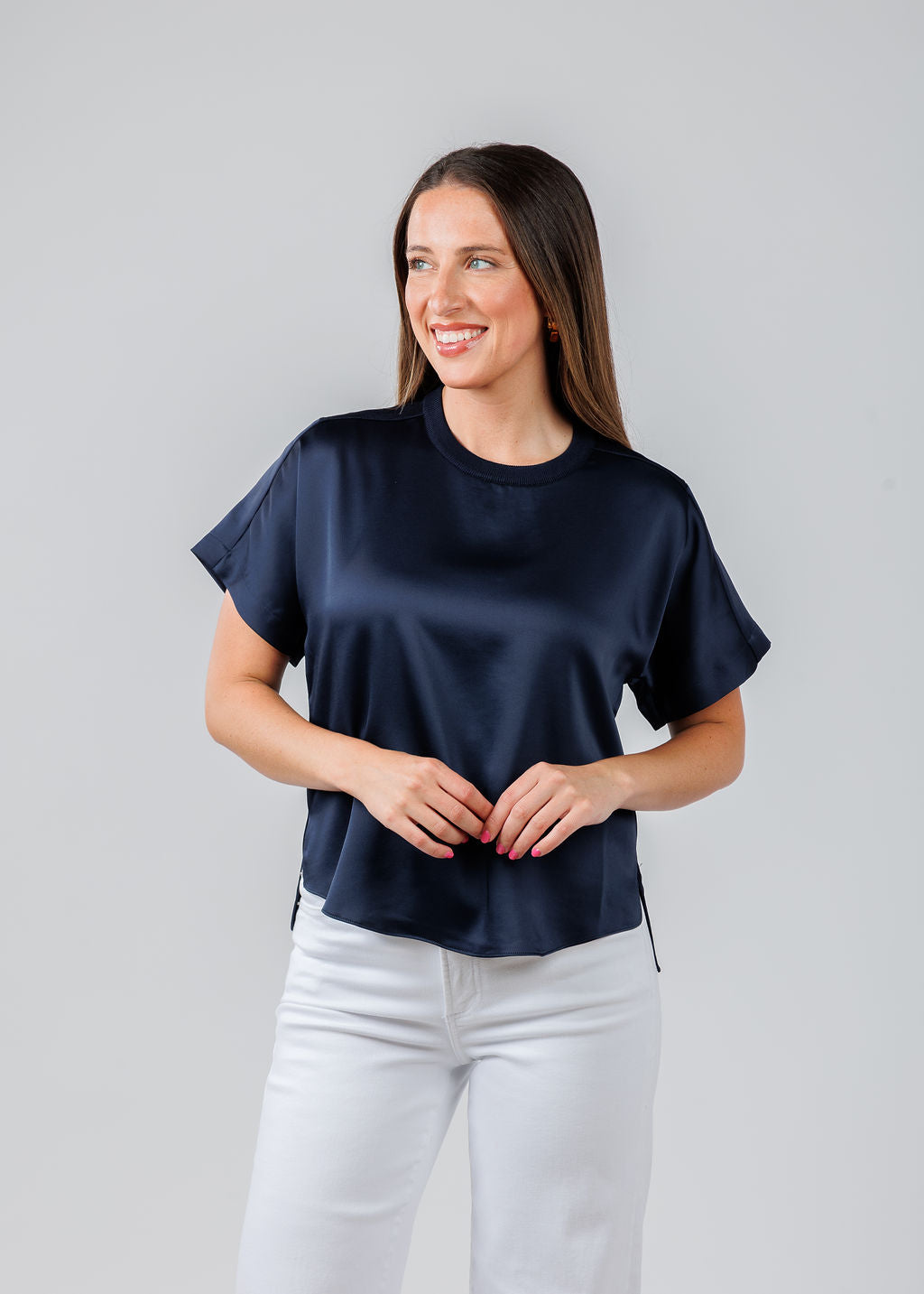 Simkhai Addy Short Sleeve Knit Back T- Shirt in Midnight available at Barbara Katz 