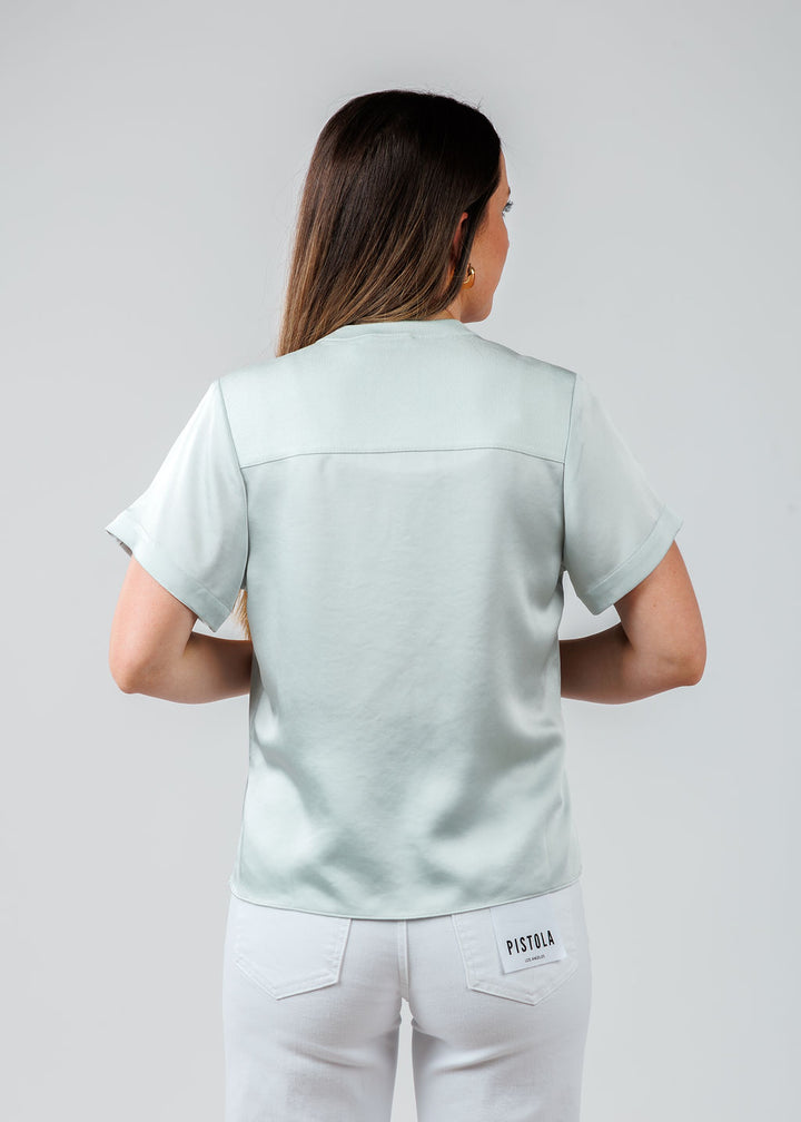 Simkhai Addy Short Sleeve Knit Back T- Shirt in Powder Blue available at Barbara Katz 