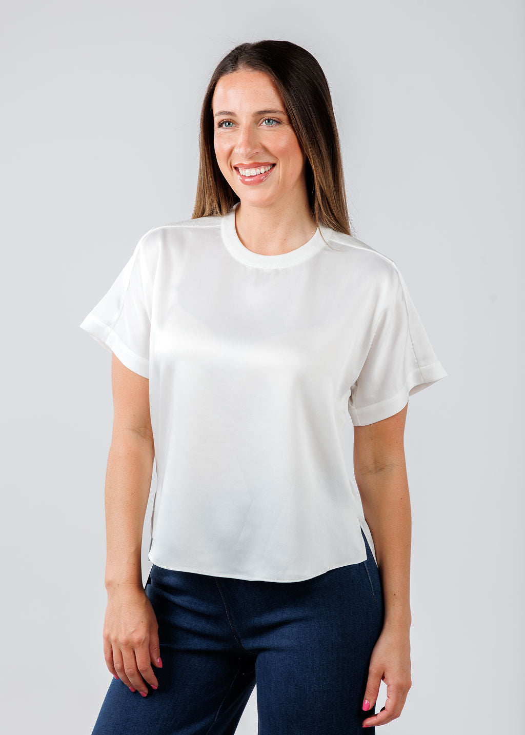 Simkhai Addy Short Sleeve Knit Back T- Shirt in White available at Barbara Katz