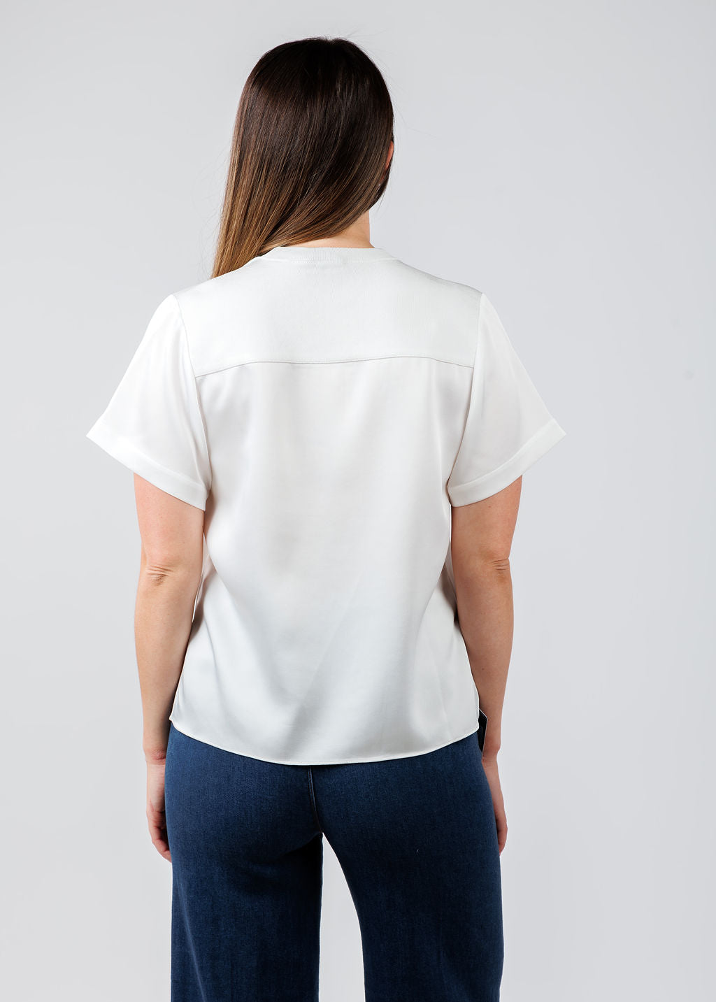 Simkhai Addy Short Sleeve Knit Back T- Shirt in White available at Barbara Katz