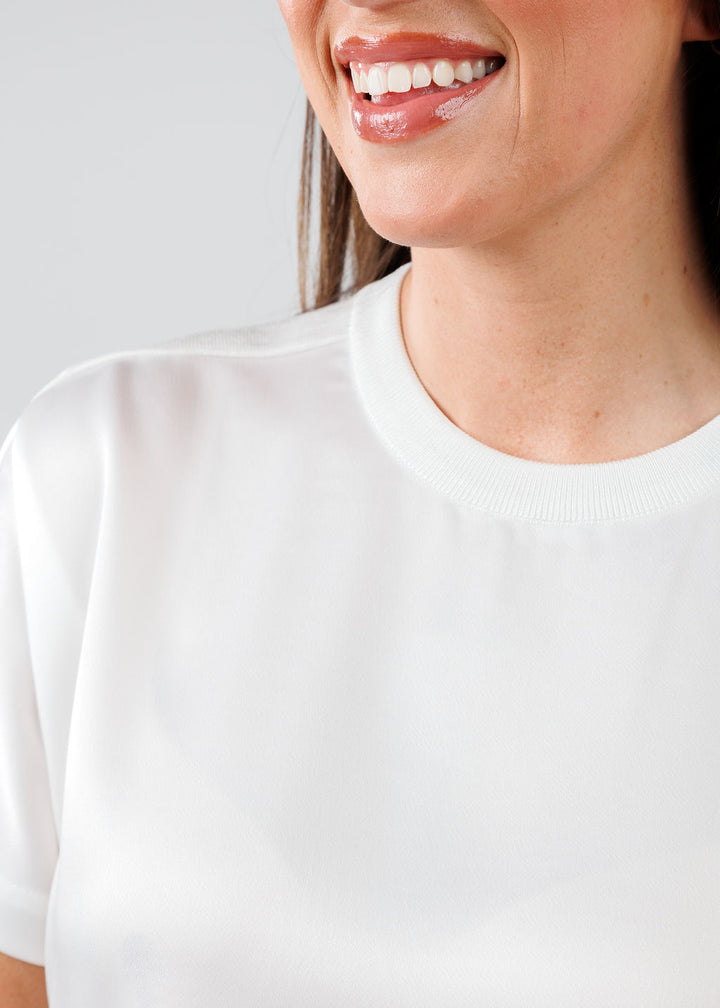 Simkhai Addy Short Sleeve Knit Back T- Shirt in White available at Barbara Katz