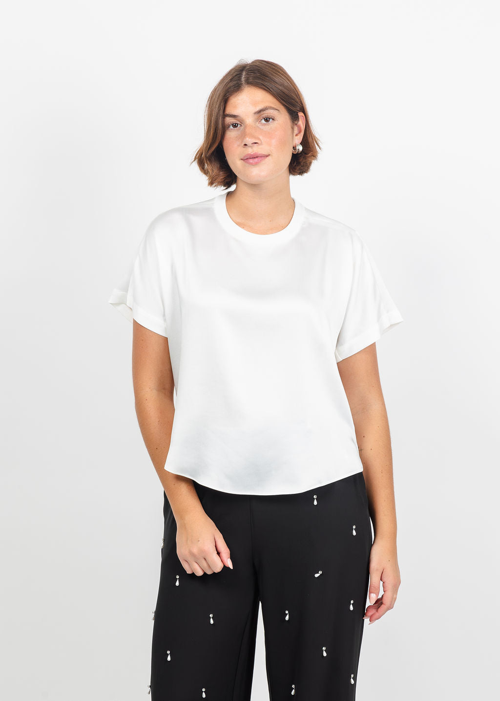 Simkhai Addy Short Sleeve Knit Back T- Shirt in White available at Barbara Katz