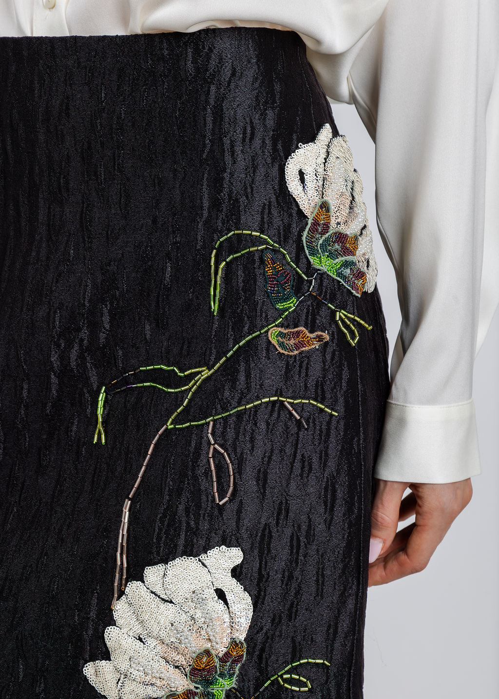 Simkhai Arla Floral Jacquard Midi Skirt in Black available at Barbara Katz