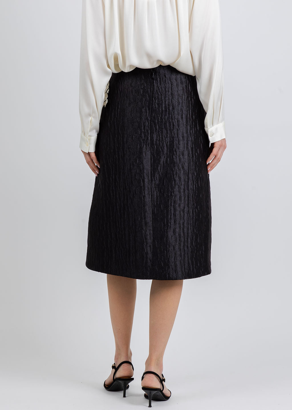 Simkhai Arla Floral Jacquard Midi Skirt in Black available at Barbara Katz